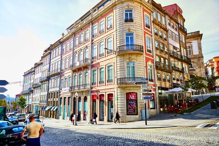 Porto, Portugal - December of 11, 2018:  Streets of Porto with typical small houses in the city...