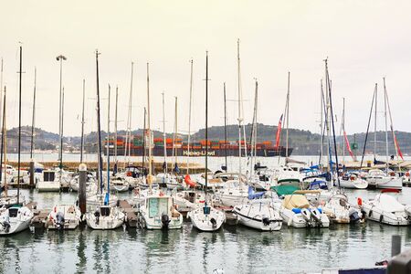 LISBON, PORTUGAL - December 12, 2018: Yachts at rest at Doca de Belem Harbour in the city centre of Lisbon in Portugalのeditorial素材