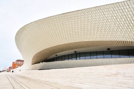 Lisbon, Portugal - 12 of December, 2018: Maat entrance, Museum of Art, Architecture and Technology, Amanda Levete, outward looking with organic curvy shapes.