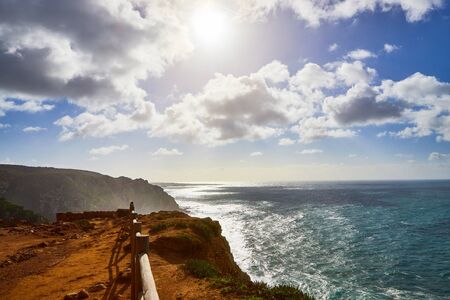 Cabo da Roca, Portugal. Lighthouse and cliffs over Atlantic Ocean, the most westerly point of the European mainland.の写真素材