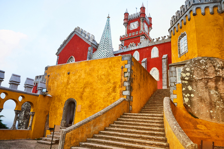 Pena Palace in Sintra, Lisbon, Portugal. Famous landmark. Most beautiful castles in Europeのeditorial素材