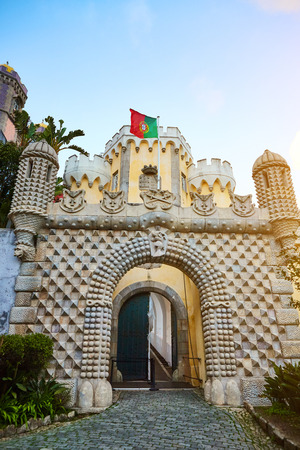 Pena Palace in Sintra, Lisbon, Portugal. Famous landmark. Most beautiful castles in Europeのeditorial素材