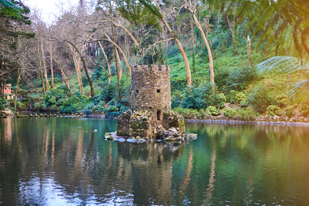 Beautiful Gardens in the Pena Palace Sintra, Lisbon, Portugal. Famous landmark. Most beautiful castles in Europeのeditorial素材