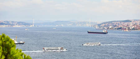 ISTANBUL / TURKEY - OCTOBER 11, 2019: Cargo tanker in the Bosphorus. The strait connects the Black and Marmara seasのeditorial素材