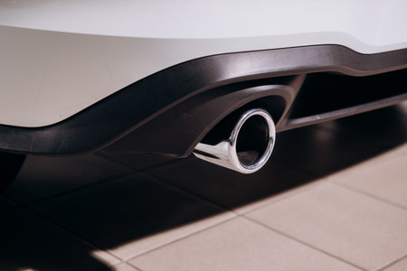 Vinnitsa, Ukraine - June 01, 2021.  Volkswagen Golf 8 GTI - new model car presentation in showroom - exhaust pipeのeditorial素材
