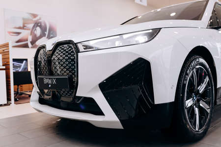 Vinnitsa, Ukraine - January 14, 2022. BMW IX - new model all-electric SUV car presentation in...