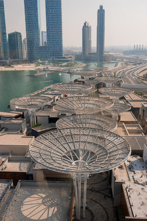 Dubai, UAE - November 06, 2021:  View on JBR beach from cabin Ain (Eye) DUBAI - One of the largest Ferris Wheels in the World, located on Bluewaters islandのeditorial素材