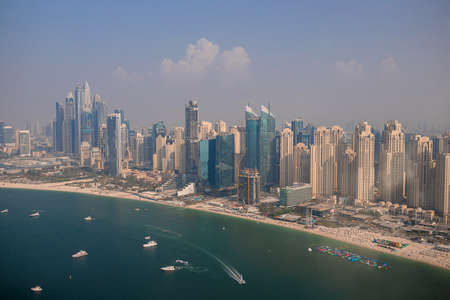 Dubai, UAE - November 06, 2021:  View on JBR beach from cabin Ain (Eye) DUBAI - One of the largest Ferris Wheels in the World, located on Bluewaters islandのeditorial素材