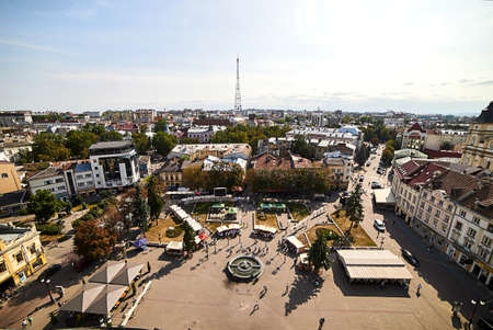 Ivano-Frankivsk, Ukraine - August 23, 2019: : View from city hall on Ivano-Frankivsk  and Market Squareのeditorial素材