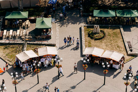 Ivano-Frankivsk, Ukraine - August 23, 2019: : View from city hall on Ivano-Frankivsk  and Market Squareのeditorial素材