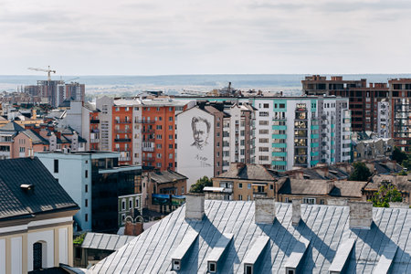 Ivano-Frankivsk, Ukraine - August 23, 2019: : View from city hall on Ivano-Frankivskのeditorial素材