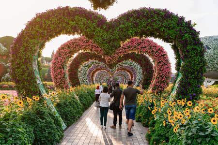 DUBAI, UNITED ARAB EMIRATES - NOVEMBER 09, 2021: Flower Heart Decoration in Dubai miracle garden in a sunny day , United Arab Emirates, Middle Eastのeditorial素材