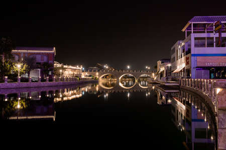 DUBAI; UNITED ARAB EMIRATES - November 05; 2021: Territory of the DUBAI Parks And Resorts at night