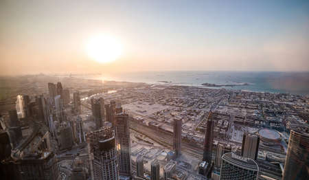 Dubai, UAE - November 08, 2021: Cityscape of Dubai, View on Downtown from At the top of Burj Khalifaのeditorial素材