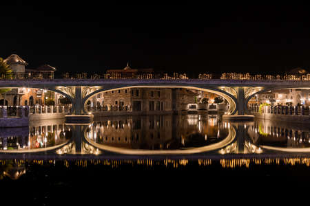 DUBAI; UNITED ARAB EMIRATES - November 05; 2021: Territory of the DUBAI Parks And Resorts at nightのeditorial素材