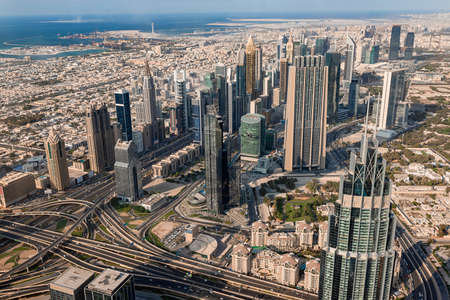 Cityscape of Dubai, View on Downtown from At the top of Burj Khalifaのeditorial素材