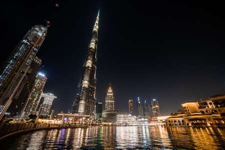Dubai, UAE - November 09, 2021: Burj Khalifa in the night - is the tallest skyscraper in the world standing at 829.8m in Dubai, UAEのeditorial素材