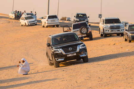 11 November 2021, UAE, Dubai: Desert Safari along the sand dunes in Dubai or Abu Dhabi, UAE -...