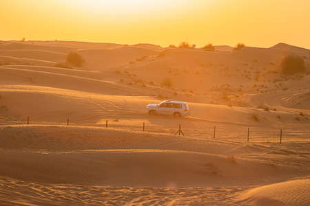 11 November 2021, UAE, Dubai: Desert Safari along the sand dunes in Dubai or Abu Dhabi, UAE -...