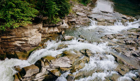The mountain river Prut and waterfalls Probiy in Yaremche, Carpathians, Ukraine
