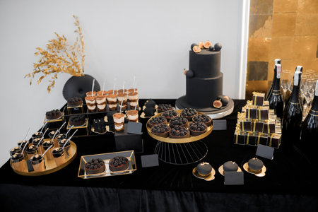 Catering wedding buffet with different food snacks and drinks. Luxury catering.の写真素材