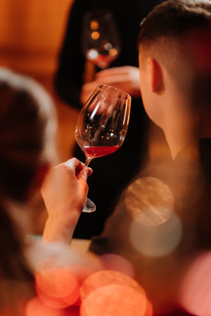 Elegant wine tasting moment with romantic candlelight and warm bokeh ambiance
