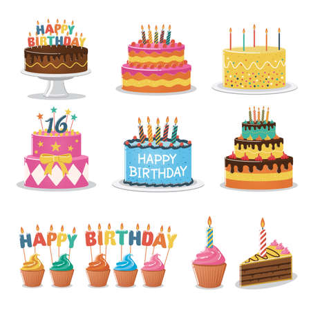 Set of Birthday Cakes. Birthday Party Elements.のイラスト素材