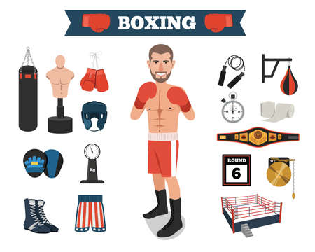 Male Boxer with Boxing Equipment Toolsのイラスト素材