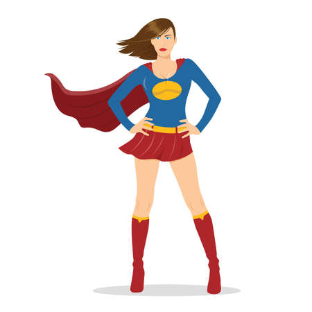 Female Superhero Standing with Cape Waving in the Windのイラスト素材