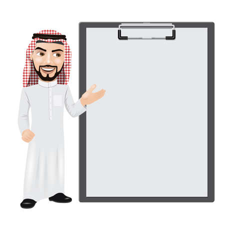 Arabian Man with Blank Paper on a Clipboardのイラスト素材