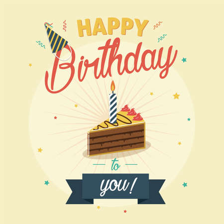Birthday greeting and invitation card with birthday cake and a candle