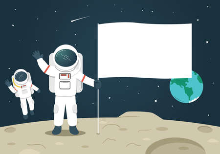 Astronaut with Blank Flag / Banner on the Moon