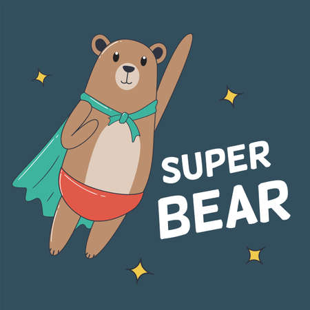 Super bear flying. Vector illustration for t-shirt and print designのイラスト素材