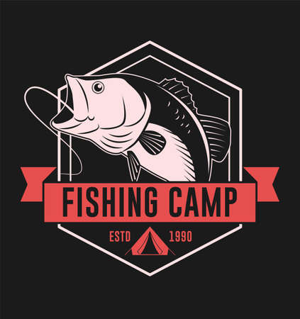 Fishing camp badge with bass fishのイラスト素材