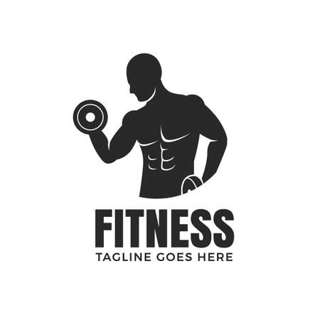 Fitness man with dumbbells logo design isolated on white backgroundのイラスト素材