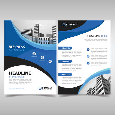 Business flyer template with wavy blue shapesのイラスト素材