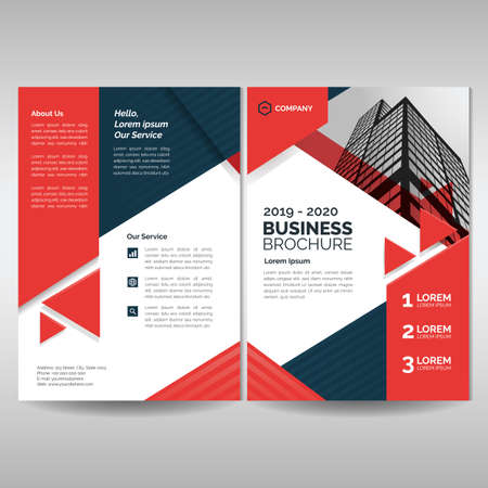 Business brochure cover layout template with red triangles. Modern cover, annual report, flyer, poster, magazineのイラスト素材