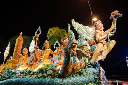 UBONRATCHATHANI,  THAILAD - JULY 23 : Traditional candle procession festival of Buddha. Local people and tourists happily celebrate together. July 23,2013  in Ubonratchathani, Thailand.のeditorial素材