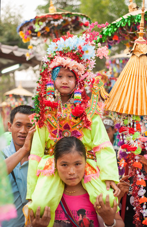 CHIANGMAI,THAILAND-MARCH 3 :Poi Sang Long festival, a ceremony where boys become novice monk, during in parade around Huay Mak Leim village on March 3,2015 in Fang district,Chiangmai,Thailandのeditorial素材