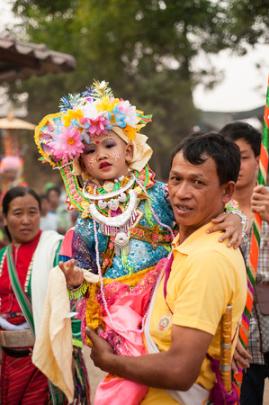 CHIANGMAI,THAILAND-MARCH 3 :Poi Sang Long festival, a ceremony where boys become novice monk, during in parade around Huay Mak Leim village on March 3,2015 in Fang district,Chiangmai,Thailandのeditorial素材