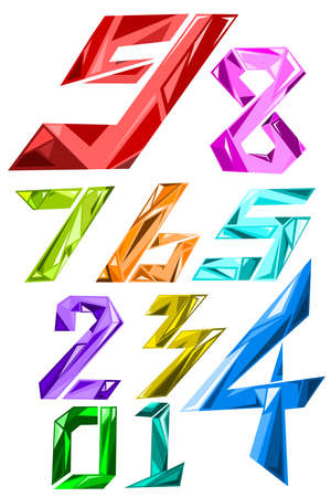 abstract colorful alphabet.number, jewel, gem, alphabet, set, one, two, three, four, five, six, seven, eight, nine, number, zero, color, type, isolated, icon, colorful, 1, 2, 3, 4, 5, 6, 7, 8, 9,0のイラスト素材