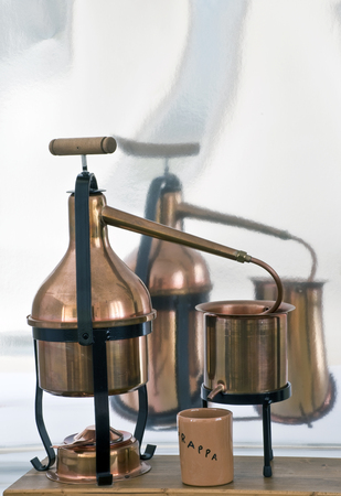 the copper alembic for the distillation of grappa.