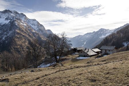 the village of AlpenzÃ¹, an ancient Walser community,の写真素材