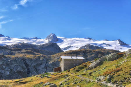 The Vedettes du Rutor in Valgrisanche, seen from the Deffeyes refugeの写真素材