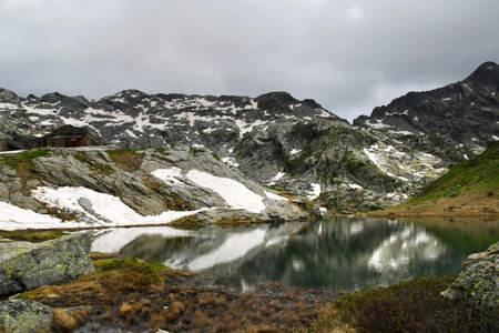 Lake Barma, an enchanting alpine lake, located under the hill of the same name in the Aosta valleyの写真素材