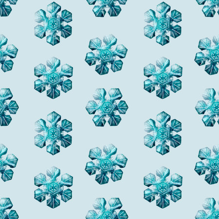 Icy Snowflakes seamless digital pattern on light blue background