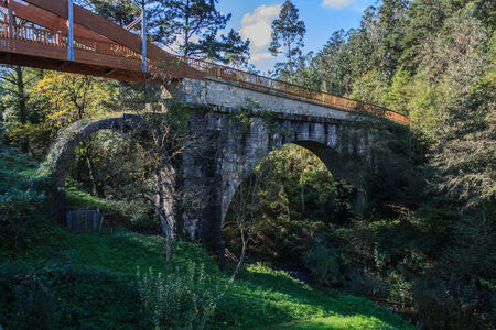 Detail of a stone bridge over a riverの写真素材