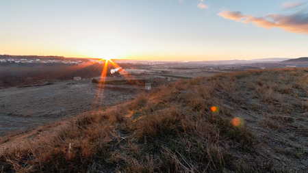 Sunrise over the river Ebroの写真素材