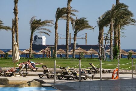 Red sea coast in Sharm El Sheikh, Egypt, Sinai, rough sea Wavesのeditorial素材