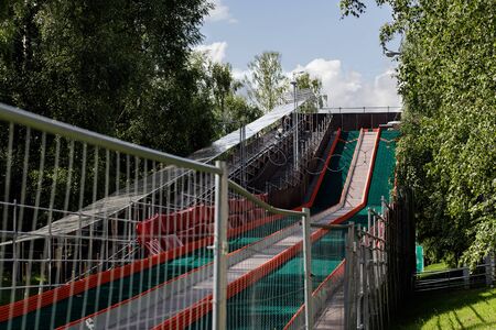 Moscow, Russia-August 6, 2019: big summer slide for children in Sokolniki Park in Moscowのeditorial素材